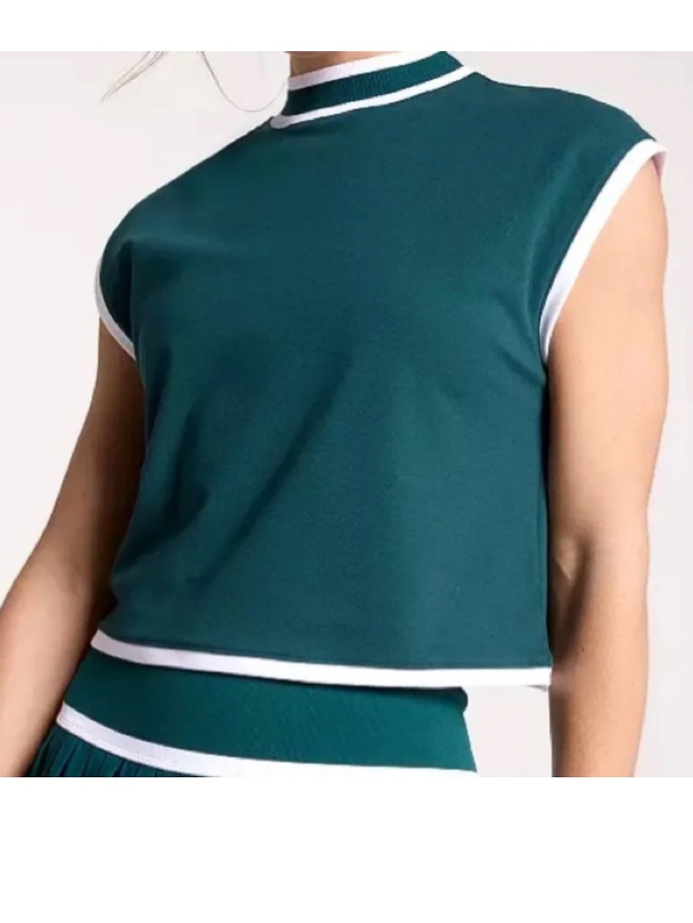 CALIA Dark Teal Cropped Muscle Tank with White Trim